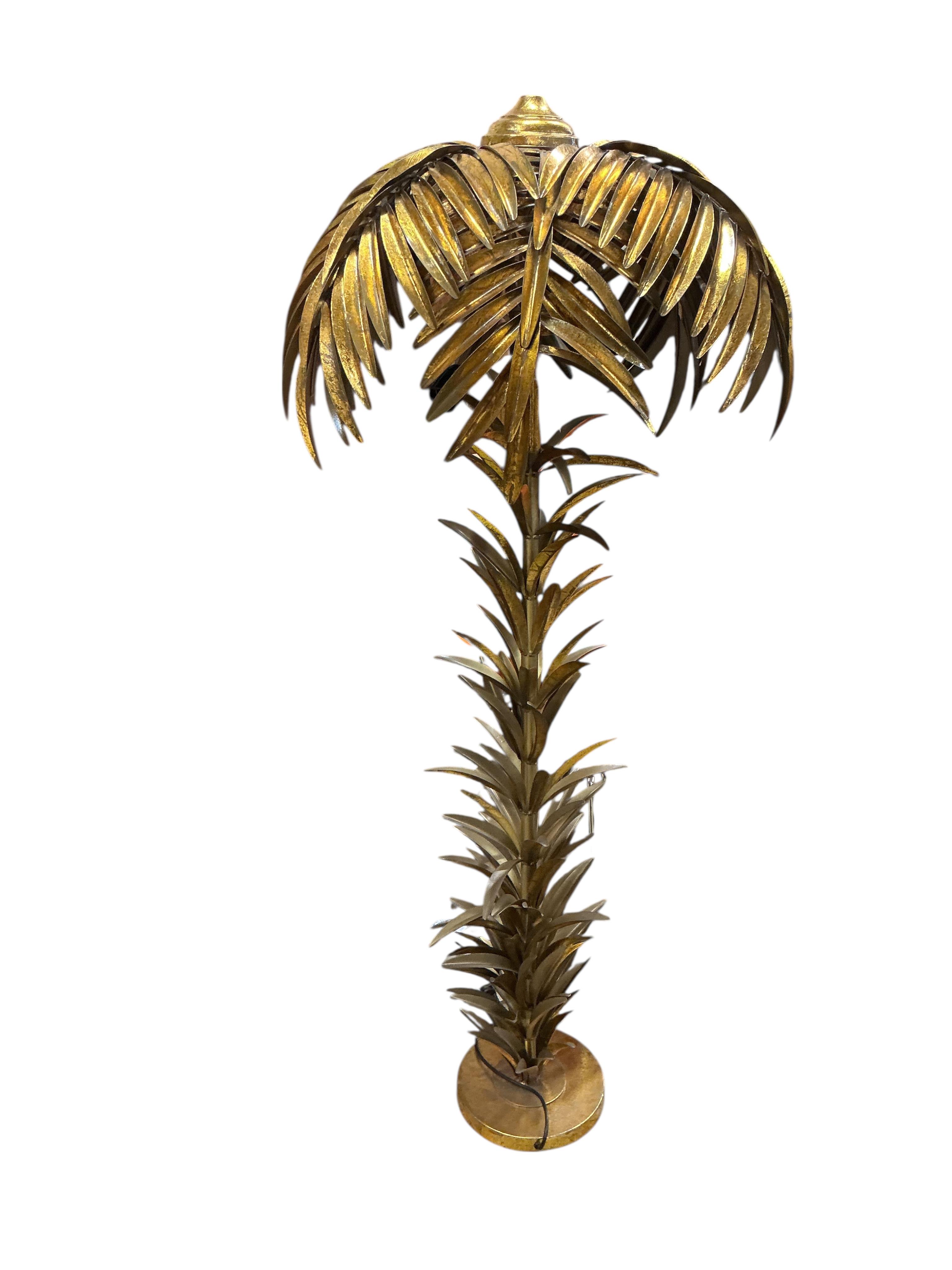 A gilt metal palm tree standard lamp, height 156cm